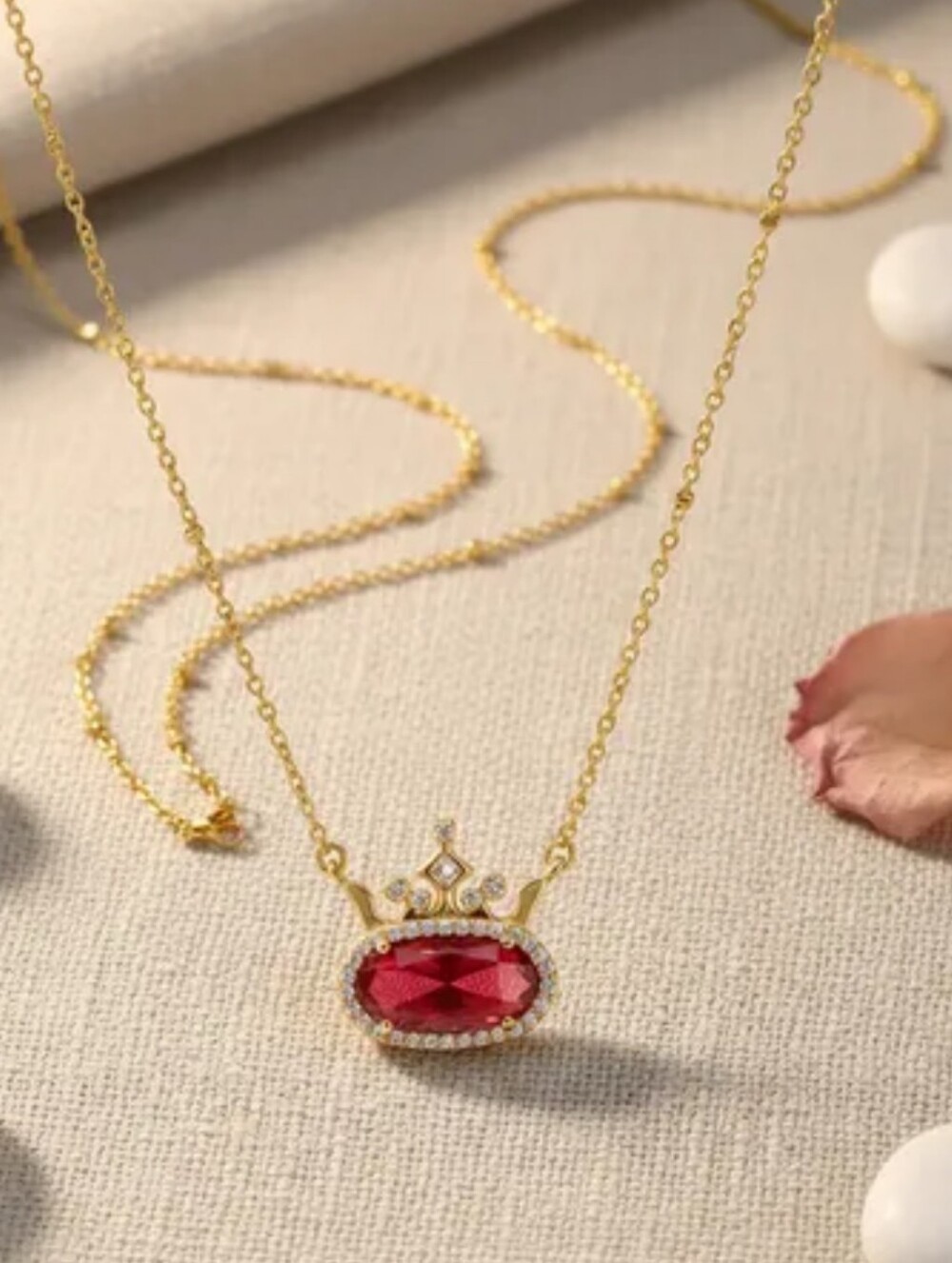 Disney x Kendra Scott Princess Crown Red Crystal Gold Pendant Necklace + Pouch